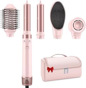 5 in 1 Hair Styler Dual Voltage - Air Wrap Curler with High-Speed Hair Dryer, Straightening & Blow Dryer Brush for Multiple Styling, Multi-Styler with Travel Case Global Edition (Pink)