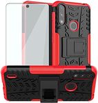 Phone Case for Moto E7 Power/Motorola E7i Power/Lenovo K13 with Tempered Glass Screen Protector Cover and Hard Rugged Hybrid Cell Accessories MotoE7Power 7E E7Power E7iPower 2021 Cases Women Black Red