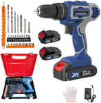 Aseboy Cordless Drill with Battery and Charger, 20V Drills for Specialized Field and Homework, Electric Drill with LED Light, Variable Speed Mode (2 Batteries-blue)
