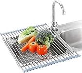 Roll Up Dish Drying Rack, Over The Sink Dish Drying Rack, Kitchen Rolling Dish Drainer, Foldable Sink Rack Mat Stainless Steel Wire Dish Drying Rack for Kitchen Sink Counter Cups Vegetables Fruits