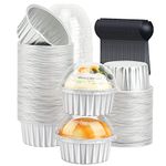 5oz Cupcake Pans Muffin Tins with Lids 100 Pack,LNYZQUS Aluminum Foil Cupcake Liners Mini Cake Baking Pans,Jumbo Cupcake Baking Cups Containers,Disposable Ramekins Muffin Cups -Silver