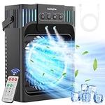 FethFire Portable Air Conditioner Cooling Fan with Remote, 1200Ml Mini Air Conditioning Unit,Quiet 3 Wind Speeds & Cool Mist, 2-8H Timer & 7 LED Light, Personal Air Cooler Fan for Room,Home,Office