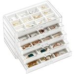 ProCase Acrylic Earring Storage Organiser Jewellery Organizer Box with 5 Drawers, Stackable Jewelry Holder Clear Earring Case with Adjustable Trays for Women on Dresser Vanity -Warmwhite,5 Layers