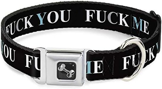 Buckle-Down Seatbelt Buckle Dog Collar - Fuck You/Fuck ME Black/White/Blue - 1.5" Wide - Fits 18-32" Neck - Large