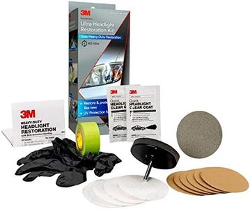 3M Ultra Headlight Restoration Kit, Contains Masking Tape, Light Sanding Discs, Wax Protectant and More, Use on Plastic Lenses Headlights, Taillights and More, Easy Heavy-Duty Restoration (39195)