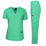 Dagacci Scrubs Medical Uniform Women and Man Scrubs Set Medical Scrubs Top and Pants, Hospital Green, XL