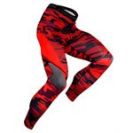 Panegy Men's Compression Pants Cool Dry Sports Tights Pants Running Leggings Yoga Baselayer Shorts-Red/Large