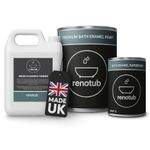 Renotub Premium 2K Bath Resurfacing Repair Enamel Paint + Brush Cleaner and Thinner Kit- Brilliant White - Bathtub - Shower Tray - Sink - Tiles