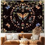 LANG XUAN Butterfly Moon Phase Flower Tapestry Botanical Floral Plant Boho Mushroom Tapestry for Bedroom Aesthetic Vintage Tapestries Wall Hanging for Living Room Dorm (Green, 51.18" x 59.06")