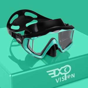 Adult Pano 3 Scuba Diving Mask, Tempered Glass Snorkel Mask Anti-Fog Swim Mask No Leakage Swim Goggles with Nose Cover Snorkeling Gear for Snorkeling, Freediving, Swimming (Black/Ocean Green)