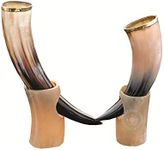 Set of Two Antique Style Horn Drinking Horn Mug with Stand Viking Style Beer Wine Mead Mug Wedding Gift