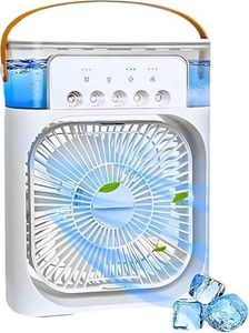 Drumstone White Portable Air Conditioner Fan. Perfect for shops, offices, and kitchens, this USB-powered mini AC is a versatile combination of a desk fan, portable humidifier, and mini cooler.