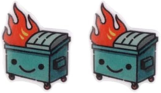 Dumpster fire Stud Earrings Funny Meme Trash Garbage Burning Flame Ear Stud Cute Cartoon Colorful Acrylic Stud Kawaii Earrings Hypoallergenic Stainless Steel Jewelry Birthday Gift for Women (Dumpster