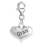 Heart Dangle 2 Sided w/Clear Rhinestone Auntie, Mum, Gran, Grandmother, Granny, Best Friend Pendant w/Clear Crystal " Dangle Charm Pendant for European Clip on Charm Jewelry w/Lobster Clasp (Gran)