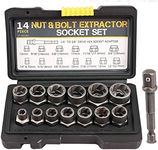 3/8” Drive Impact Bolt Nut Extractor Set, 13 Pcs Lug Nut Remover Kit 1/4”-3/4” Twist Socket Tool Set with a 1/4” Hex Drive to 3/8” Socket Adapter