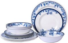 Melamine Dinnerware Sets-12pcs floral dinnerware set Service for 4,Dishwasher Safe, Break-resistant, Indoor and Outdoor Use,Reusable,Traditional Flower