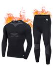 BALEAF Thermal Underwear Mens Quick-Dry Long Johns Set Base Layer Long Sleeve Ski Cycling Hiking Top and Bottoms Black M