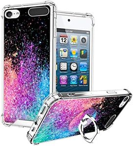 OOK Compatible with iPod Touch5/6/7 Generation Case Ring Holder for Girls Woman,Soft TPU Bumper PC Back Shockproof Protective Case-Glitter Shiny