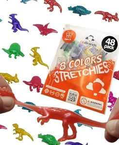 UpBrands 48 Stretchy Dinosaurs Toys 2 1/2 Inches Bulk Set, 8 Glitter Colors, Kit for Birthday Party Favors for Kids, Goodie Bags, Easter Egg Basket Stuffers, Pinata Filler, Students Rewards