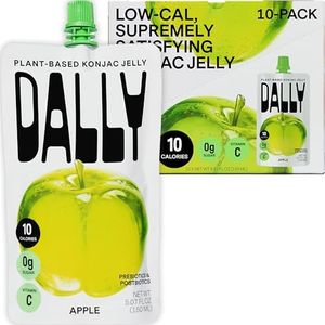 Dally Apple Konjac Jelly (10-Pack) – 10 Calorie, Zero Sugar Jellified Fruit Snack | Prebiotics & Postbiotics, Vitamin C | Diet-Friendly, Vegan, Gluten Free | Skin & Immune Health + Weight Management