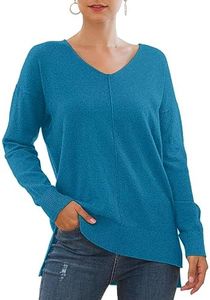 Jouica Women's V Neck Long Sleeve Pullover Sweater Tunic Tops,HNZ Blue,Small