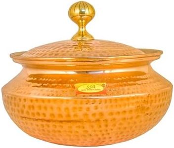 Shiv Shakti Arts Copper Hammered Biryani Handi Chaffing Dish Pan Patili with Lid,Tin Lining,Cookware,5 L,Brown