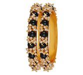 JFL - Jewellery for Less Fashion Gold Plated Cluster Pearl and Black Color Beads Bangle Set for Women and Girls (Black-22),Valentine
