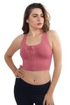 Fabluk High-Impact Velcro Sports Bra: Adjustable, Front-Zip for Yoga, Gym & Workout (2XL, Camo Rose)