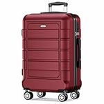 SHOWKOO Suitcase Large 28-Inch Expandable PC+ABS Hard Shell Travel Luggage Lightweight Durable High Capacity with Double Spinner Wheels TSA Lock, 28" Wine Red