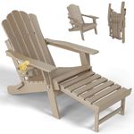 SOINMTY Adirondack Chair with Retractable Ottoman, Folding Adirondack Chair with Cup Holder, All Weather Outdoor Fire Pit Chair for Porch, Patio, Poolside, Deck. Brown