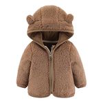 DEARBB Baby Boy Girl Polar Fleece Jacket Hood Warm Coat Bear Ear Long Sleeve Zip Outerwear Fall Winter Clothes Kid Brown 18-24M