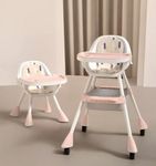 MomNess All-In-One Baby High Chair for Feeding | Height Adjustable, Foldable High Chair for Babies & Kids to Years | Dual Dining, Safety Belt, Wheels & PU Cushion | Easy Clean Baby Feeding Chair with Detachable Tray (Baby Pink)