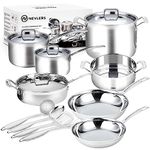 Nevlers 15 Pcs Stainless Steel Pots and Pans Set |Tri-Ply Stainless Steel Cooking Set & Aluminum Core |Premium Stainless Steel Pan Set | Induction Cookware Set | Kitchen Cookware Sets & Utensils