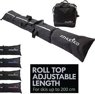 Athletico Ski Bag and Ski Boot Bag Combo - Ski Bags for Air Travel - Unpadded Snow Ski Bags Fit Skis Up to 200cm - For Men, Women, Adults, and Children (Black with White Trim)