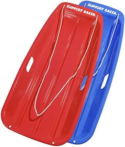 Slippery Racer Downhill Sprinter Flexible Kids Toddler Plastic Toboggan Snow Sled with Pull Rope for 1 Adult or Kid Rider, Red and Blue (2 Pack)