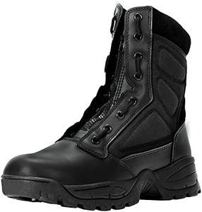 WIDEWAY Men's Military Tactical Combat Boots Side Zipper Work Motorcycle Boots 8 inch, Black, 14