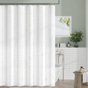 jinchan Green and White Boho Shower Curtain Herringbone Zig Zag Fabric Shower Curtains for Bathroom Bohemian Farmhouse Modern Arrow Geometric Shower Curtain Set with Hooks Waterproof 70x72 inches