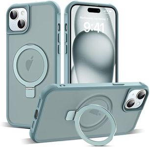 SKYLMW Compatible with iPhone 15 Case with Invisible Magnetic O-Ring Stand Military-Grade Translucent Case for iPhone 15 6.1" [Compatible with MagSafe][Great Grip Feeling], Blue
