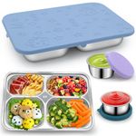 Bento Lunch Box Container for Babies&Toddlers Stainless Steel Lunch Box Kids Cute Baby Lunchbox Childrens 4 Compartment Metal Food Container Childcare &School Lunch Box with 2P Dip Containers-Blue