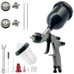 HVLP Spray Gun, 1.3mm/1.8mm Stainless Steel Nozzle, Paint Spray Gun Kit, 600ml Paint Cup, 400ml Mixing Cup and Adaptor, Professional Gravity Feed Spray Gun for Paint and Varnish