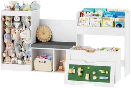 68.9"W Kids Reading Nook with 3-Tier Bookshelf, Wooden Toy Storage
