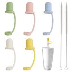 5 Pcs Straw Cover Cap Cute Set, Silicone Straw Covers Reusable with Straw Cleaning Brush, Dust-Proof Straw Topper Portable for 8-10mm Straws