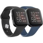 Tobfit Silicone Band for Fitbit Versa 2 Fitness Tracker, Soft Quick-Release Sport Strap for Fitbit Versa SE Watch, Wristband with Metal Buckle for Men Women (2 Pack, Black/Navy Blue)