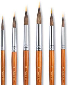 Falling in Art Professional Watercolor Brushes Set, 6 Pcs Extended Needle Point Artist Paint Brushes, Long Pinhead Paintbrushes for Watercolor, Acrylic, and Gouache Painting