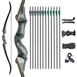 Tongtu 60" Archery Takedown Recurve Bow and Arrow for Adult Right Hand Hunting Wooden Bow Set with 12pcs Carbon Arrows Target Practice Shooting Outdoor 30/40/50/60LBS (60LBS, Bronze Cyan)