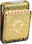 KUGUAN Cigarette Case with USB Lighter 16 pcs 84mm Regular/King Size Cigarettes Electric Rechargeable Flameless Windproof Lighters (Gold)