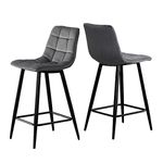 OFCASA Bar Stools Set of 2 Grey Velvet Upholstered Seat Breakfast Barstools with Metal Legs High Back Kitchen Counter Chairs for Home Bar Dining Island 65cm Height