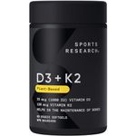 Sports Research Vitamin D3 + K2 with Organic Virgin Coconut Oil | Plant-Based Vegan D3 1000iu (25mcg) with Vitamin K2 as MK-7 (120mcg) from Chickpea | Non-GMO & Vegan Certified - 60 Veggie Softgels