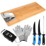 Leriton 6 Pcs Fish Cleaning Kit Include Fish Cleaning Cutting Board Fish Fillet Boards with Clamp 2 Knife Cut Resistant Gloves Fishing Scale with Built in Measuring Tape Sharpening Rod Easy Filleting