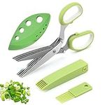 AWinjoy Herb Scissors Set,Multipurpose 5 Blade Kitchen Herb Cutter with Safety Cover and Cleaning Comb for Cutting Shredded Lettuce, Cilantro Fresh, Green Onion Fresh and etc.